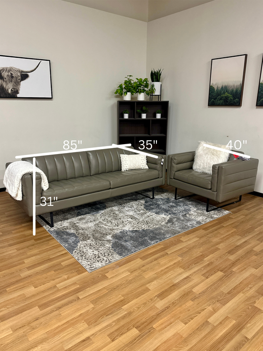 Moroni Top-Grain Leather Sofa Chair Set in Dove Grey