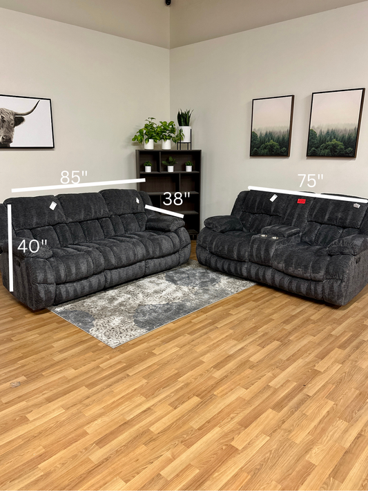 2-Piece Reclining Sofa & Loveseat Set in Dark Gray