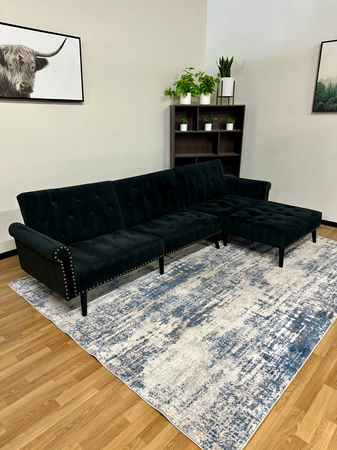 Black Tufted Pinhead Sectional w/ Chaise