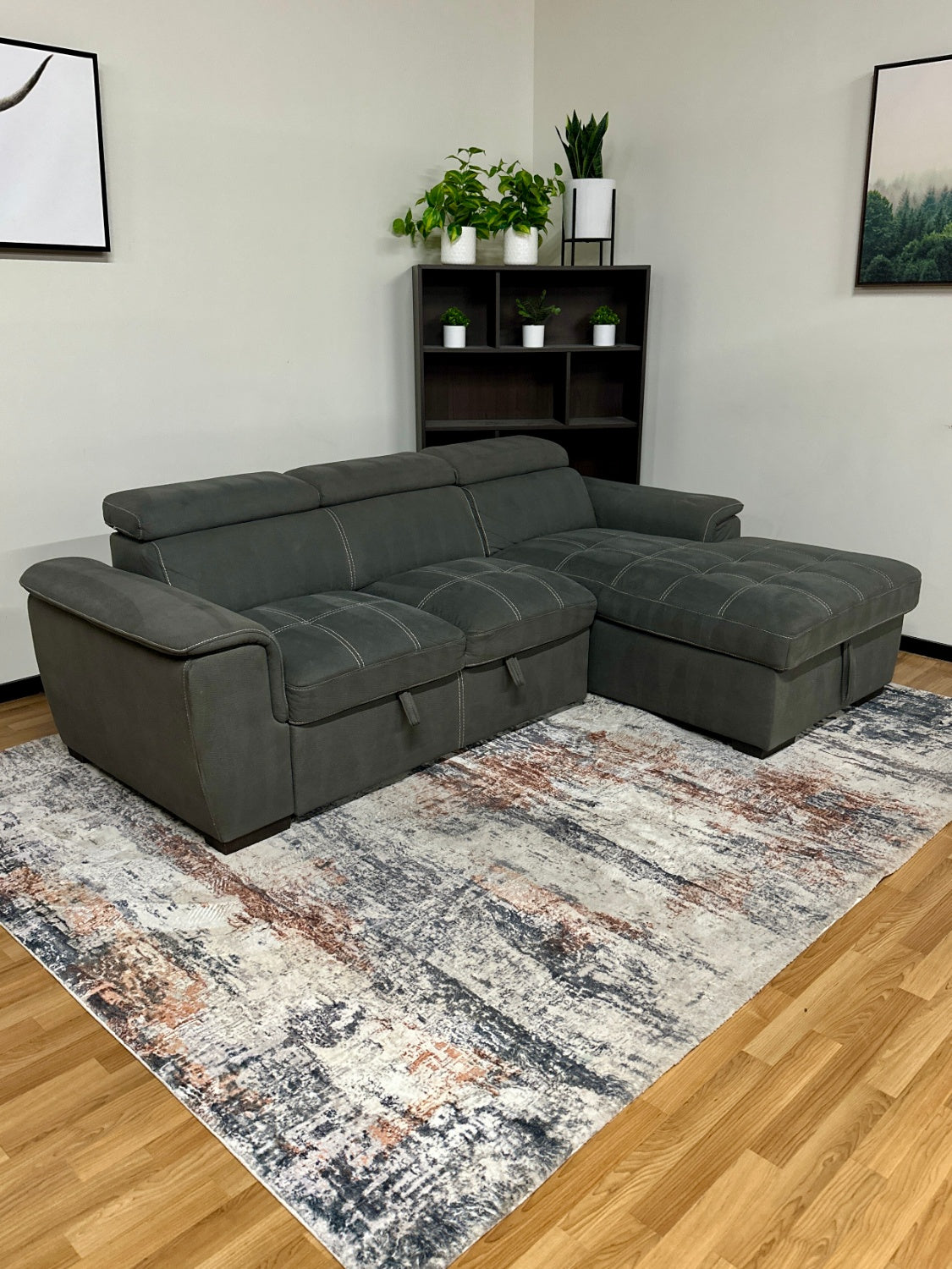 Grey Sleeper Pullout Sectional Couch w/ Storage