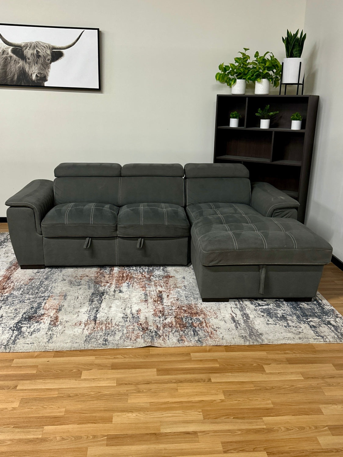 Grey Sleeper Pullout Sectional Couch w/ Storage