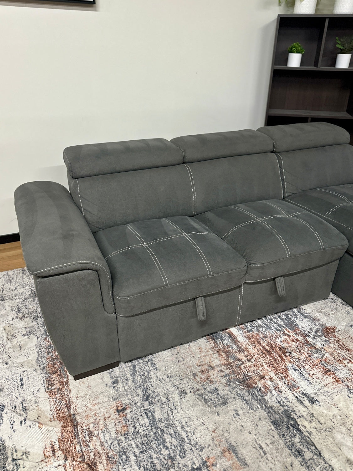 Grey Sleeper Pullout Sectional Couch w/ Storage