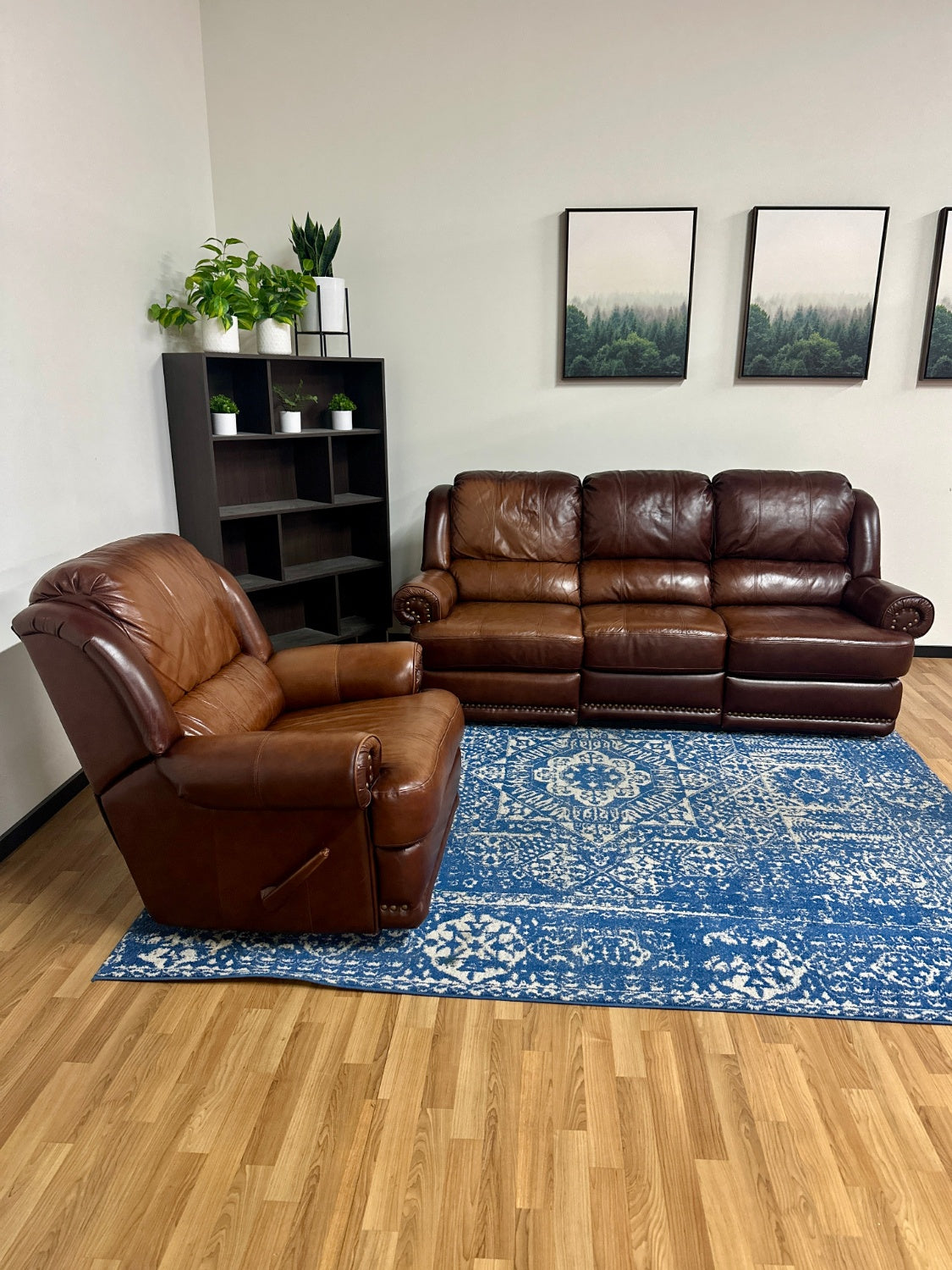 Gorgeous Brown Leather Sofa Chair Set