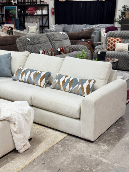 Cascade L-Shape Sectional in Cream with Rolling Ottoman