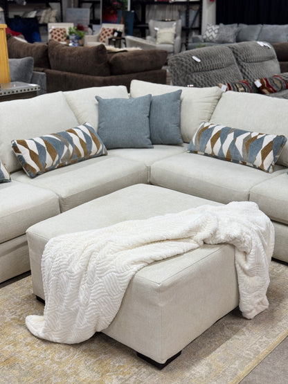 Cascade L-Shape Sectional in Cream with Rolling Ottoman