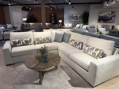 Cascade L-Shape Sectional in Cream with Rolling Ottoman