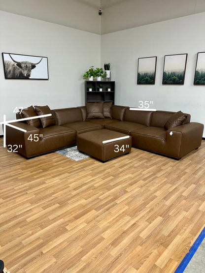 Leather 6pc Modular Sectional in Sepia Brown