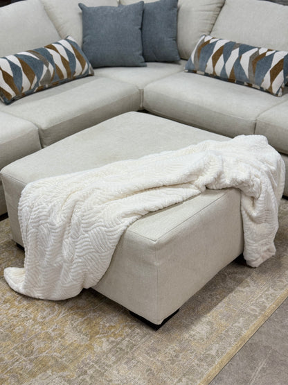 Cascade L-Shape Sectional in Cream with Rolling Ottoman