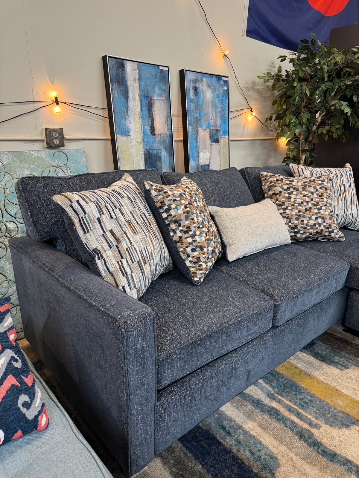 Aspen Reversible Chaise Sofa in Blue Indigo