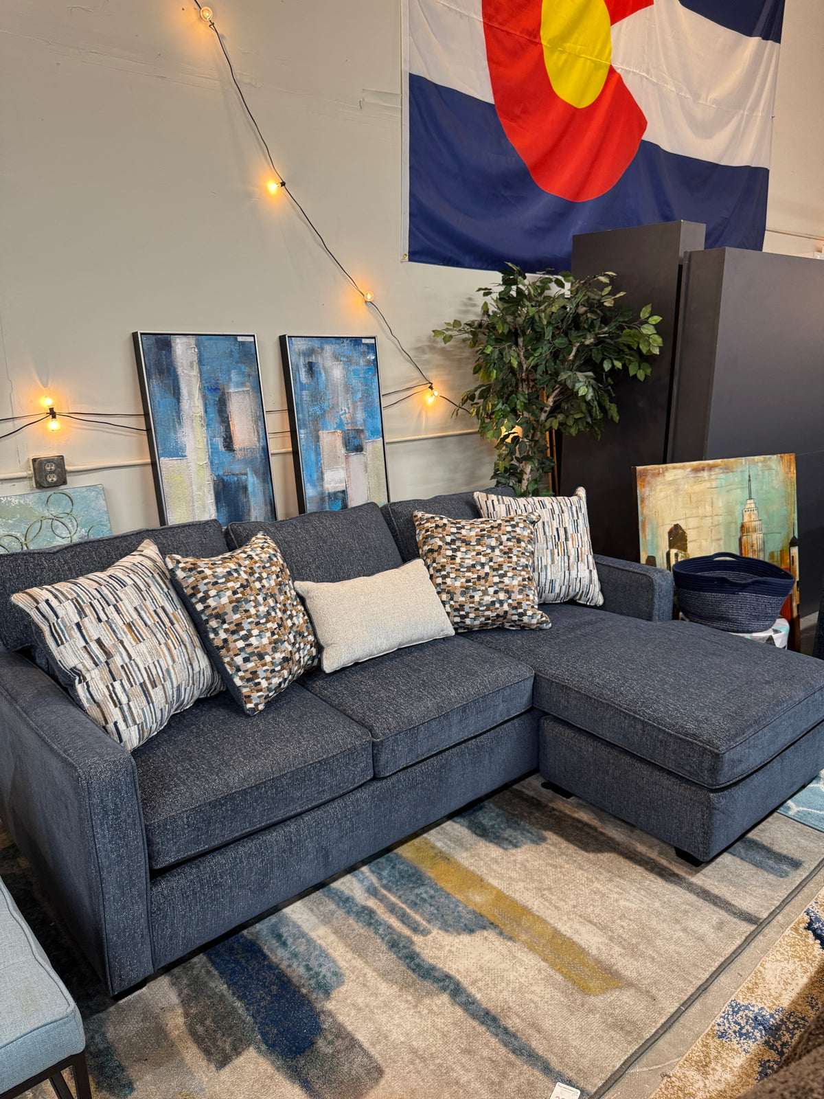 Aspen Reversible Chaise Sofa in Blue Indigo