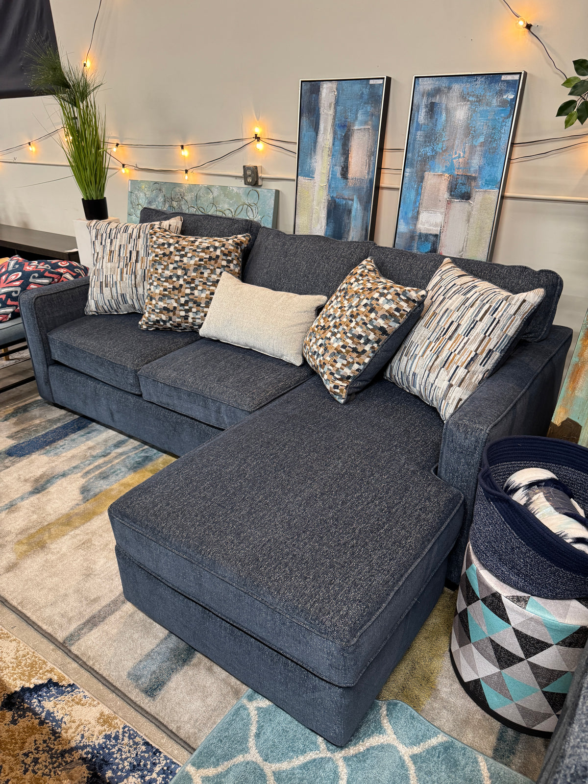 Aspen Reversible Chaise Sofa in Blue Indigo