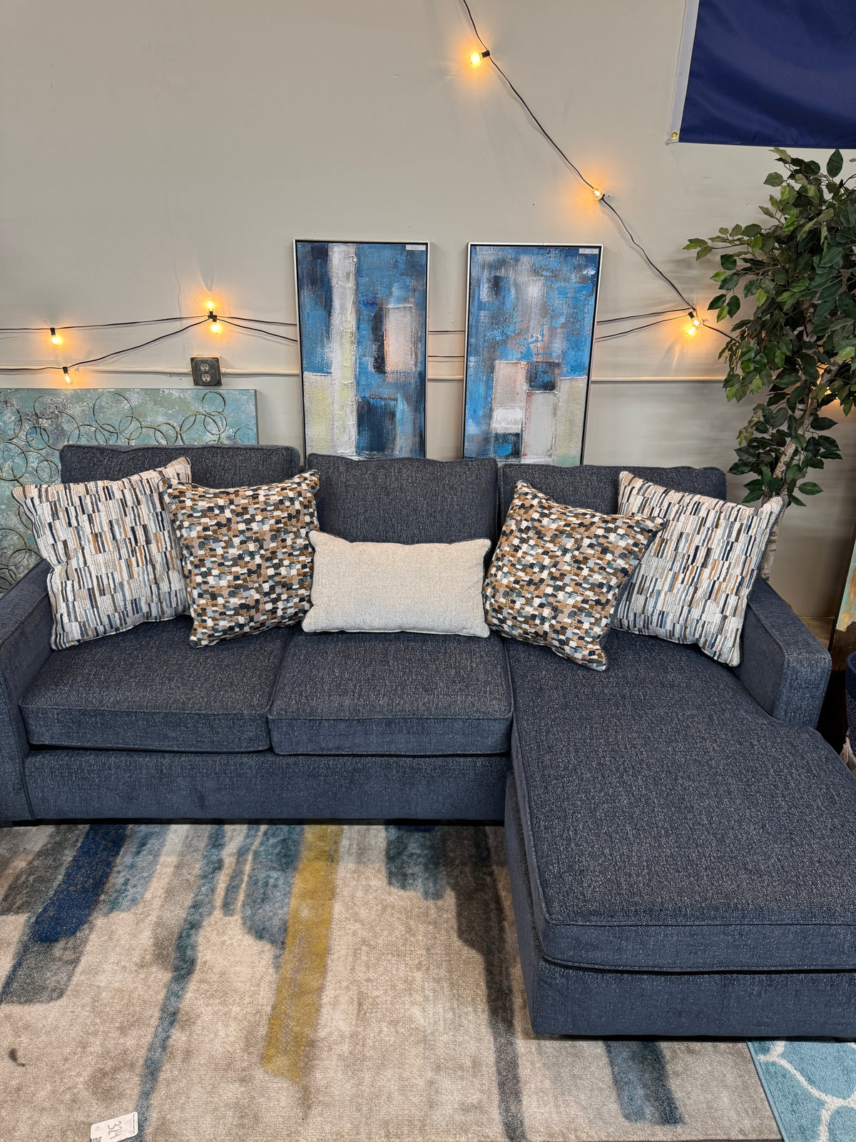 Aspen Reversible Chaise Sofa in Blue Indigo