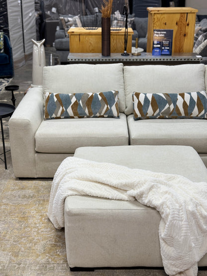 Cascade L-Shape Sectional in Cream with Rolling Ottoman