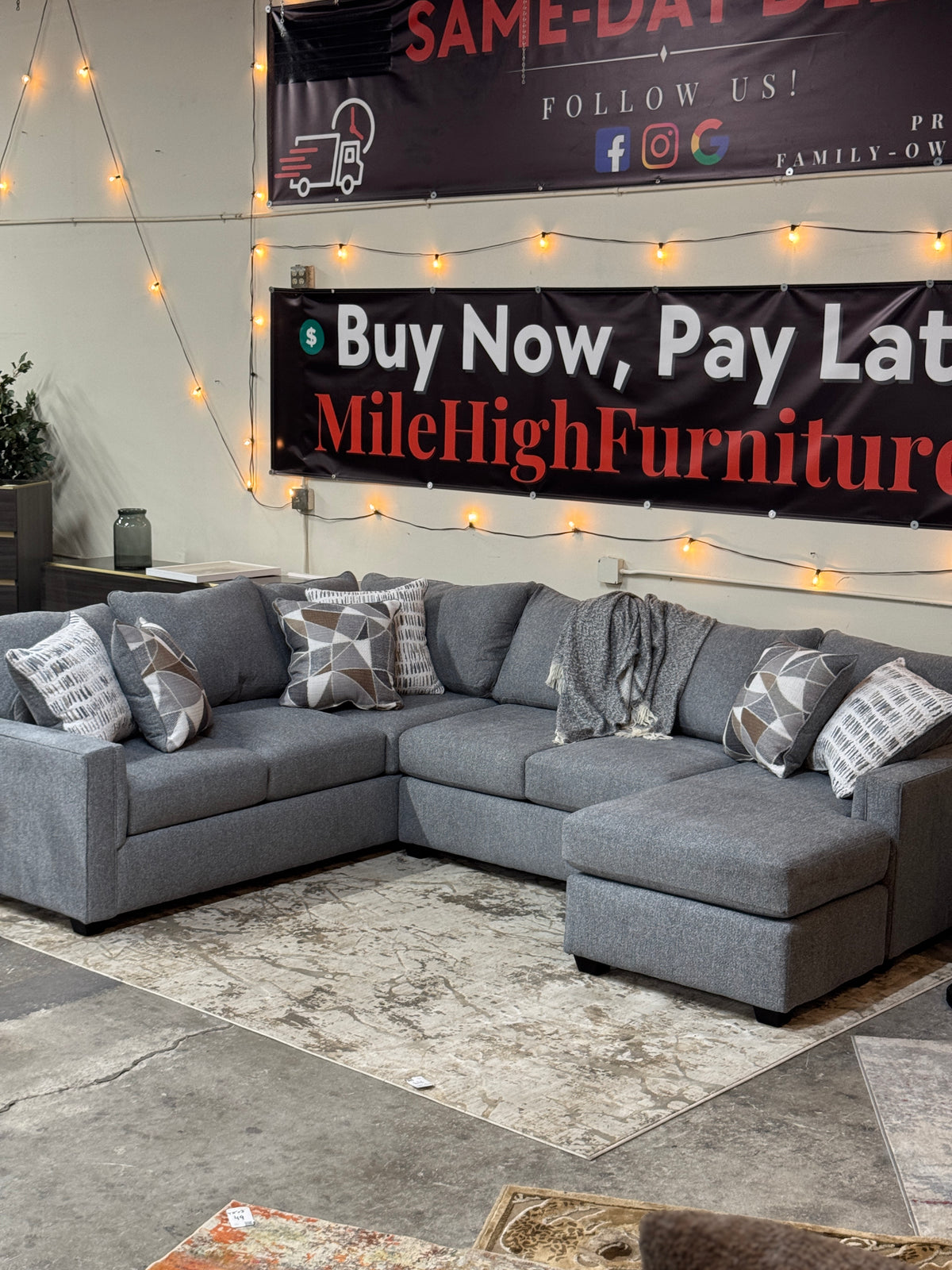 Granite L-Shape Sectional in Ash Gray