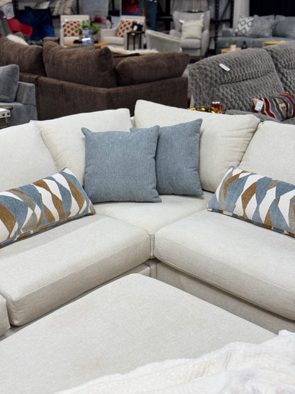 Cascade L-Shape Sectional in Cream with Rolling Ottoman