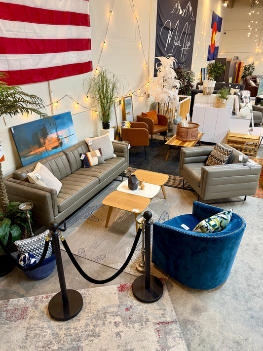 Leather Moroni Sofa & Chair Set in Dove Grey
