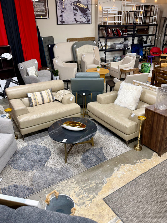 Leather Loveseats in Beige