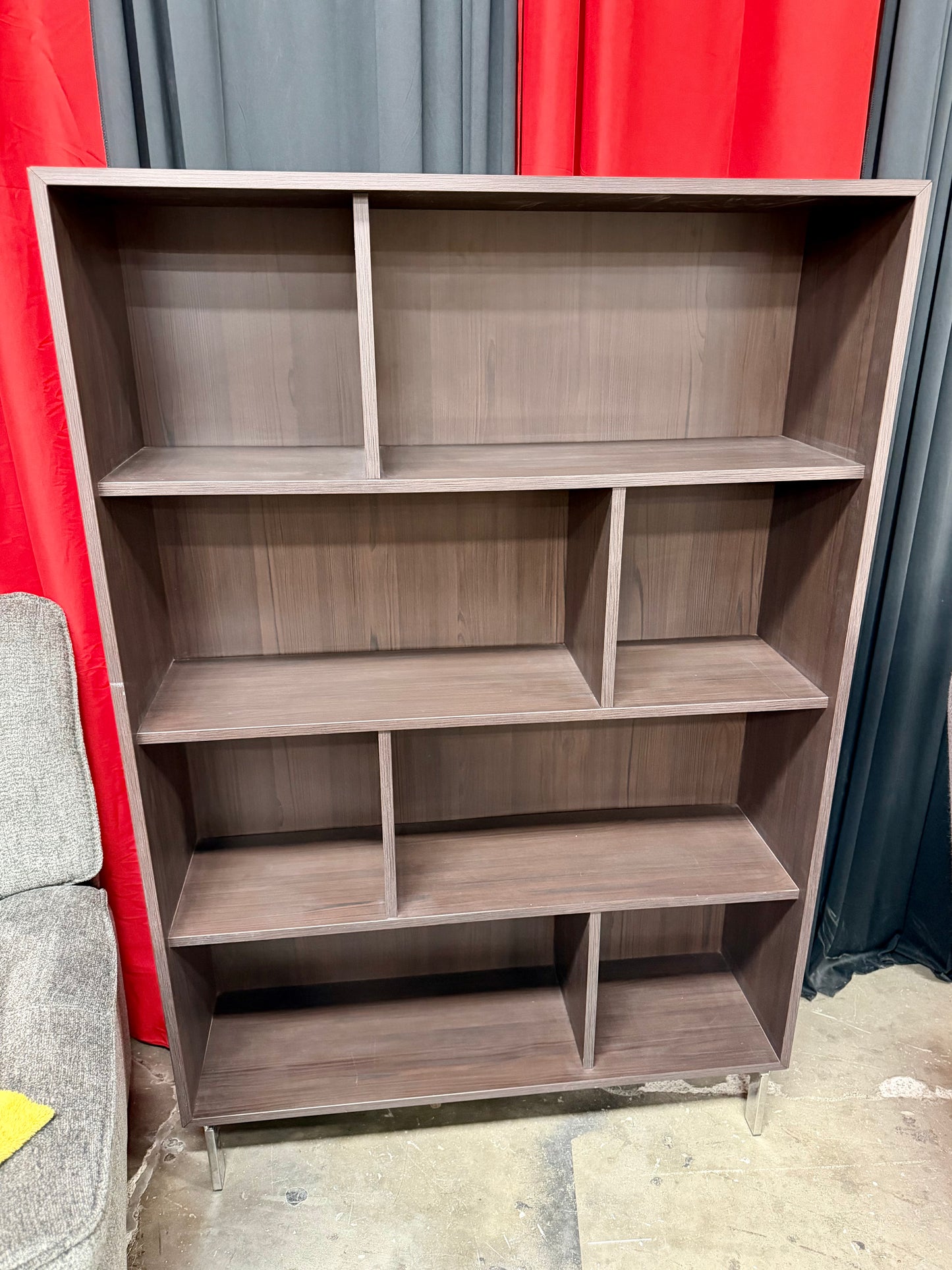 Asymmetrical 5 Shelf Bookcase in Walnut Finish