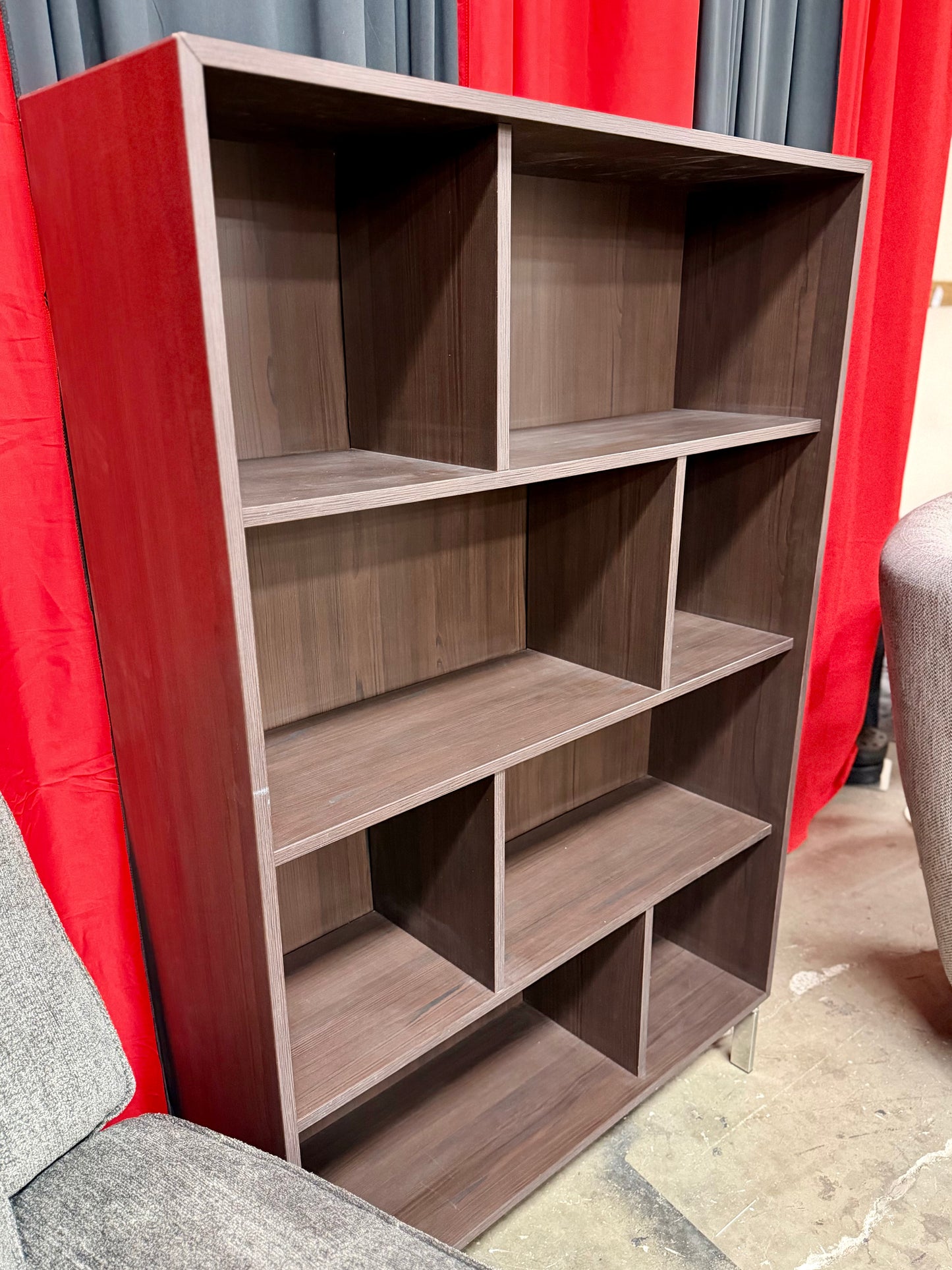 Asymmetrical 5 Shelf Bookcase in Walnut Finish