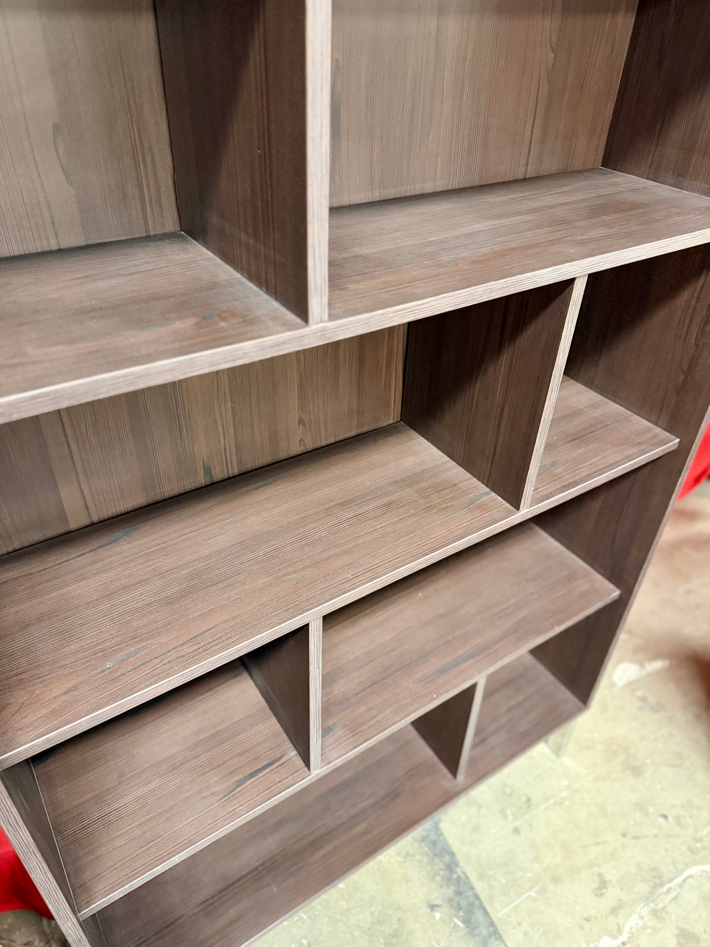 Asymmetrical 5 Shelf Bookcase in Walnut Finish