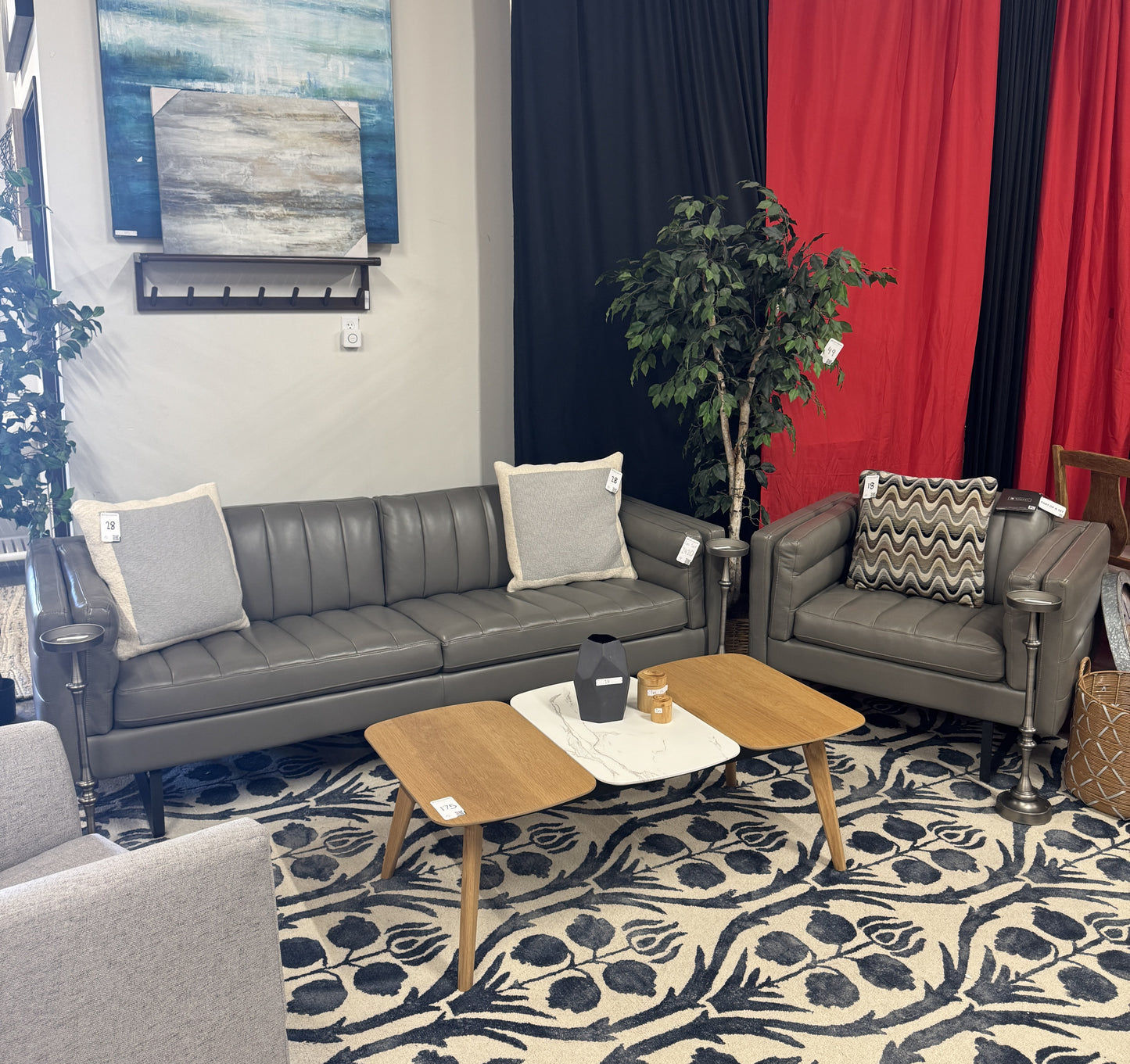 Moroni Top-Grain Leather Sofa Chair Set in Dove Grey