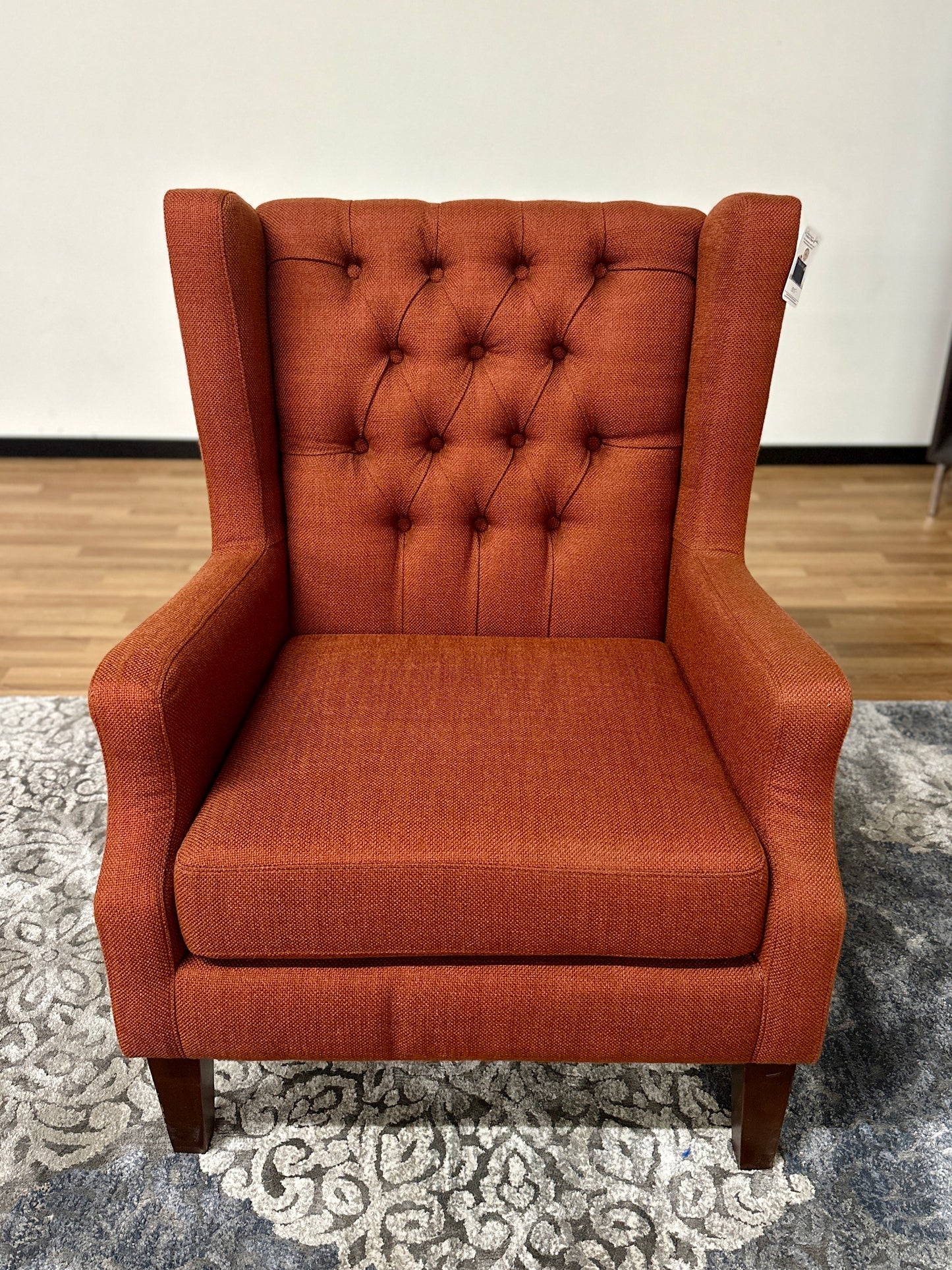 Linen Wingback Chair in Dark Orange