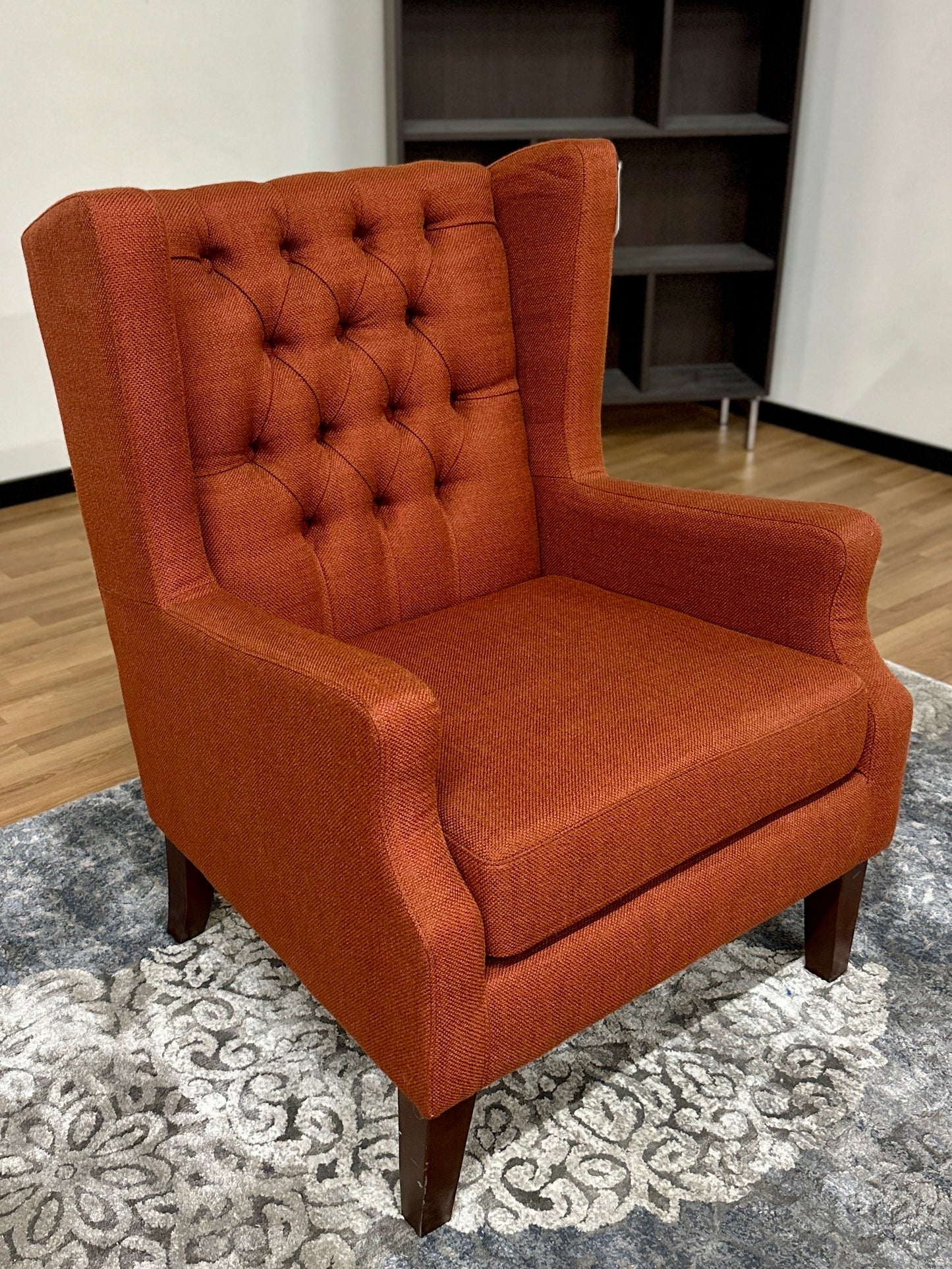 Linen Wingback Chair in Dark Orange