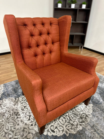 Linen Wingback Chair in Dark Orange