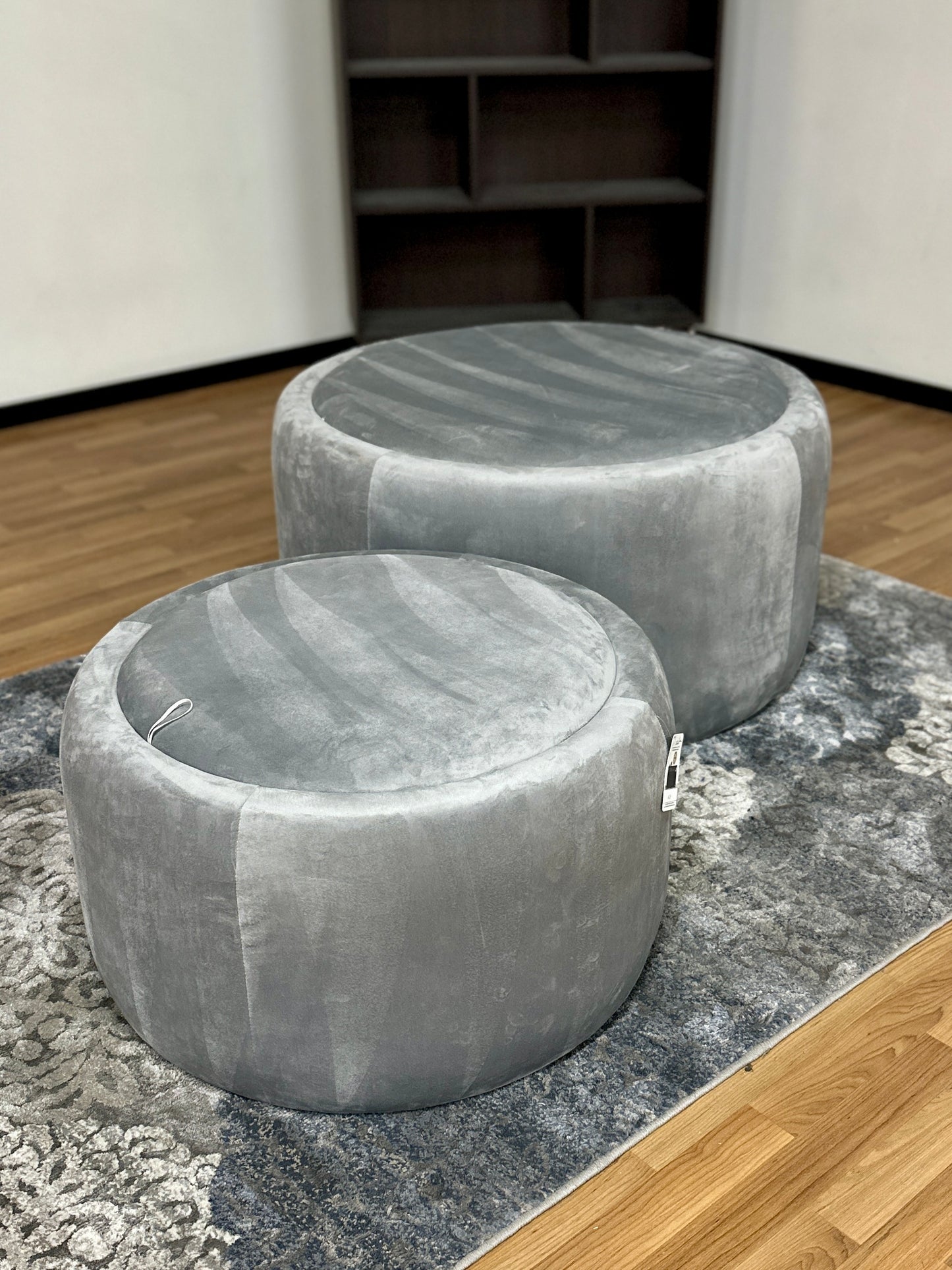 Velvet Storage Ottomans in Light Grey