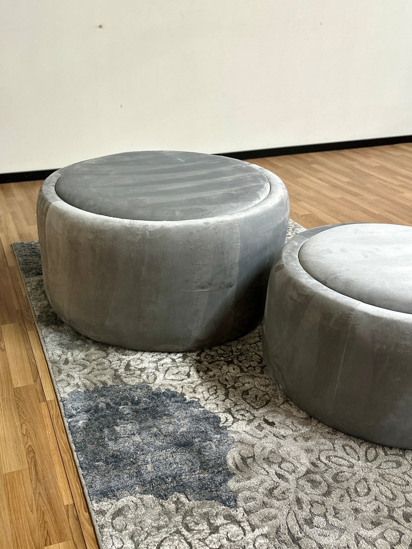Velvet Storage Ottomans in Light Grey