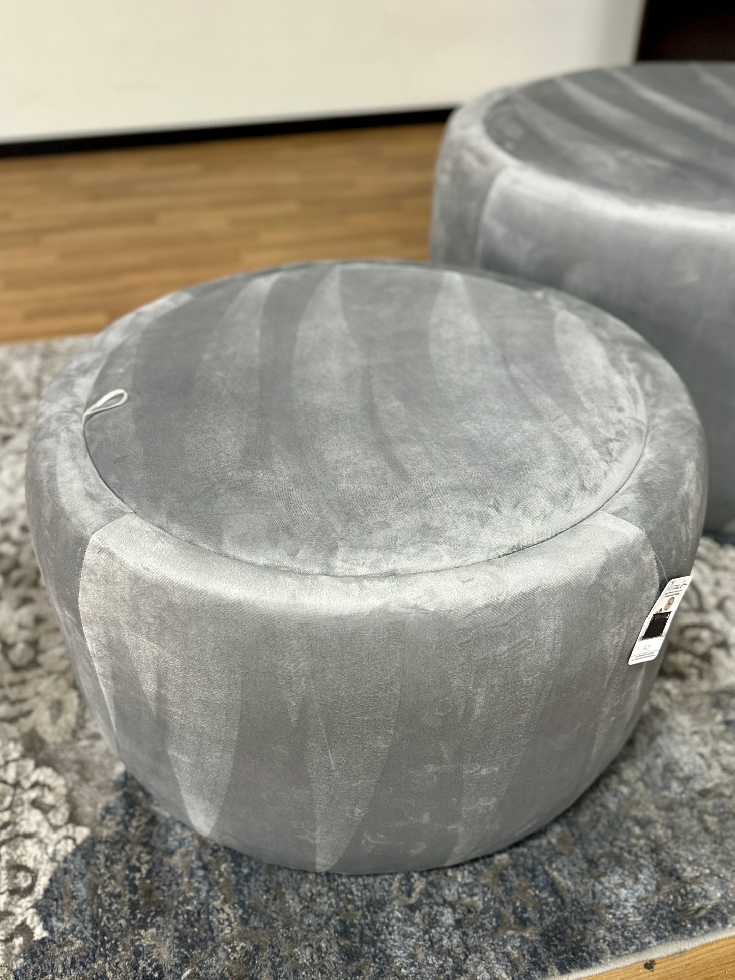 Velvet Storage Ottomans in Light Grey