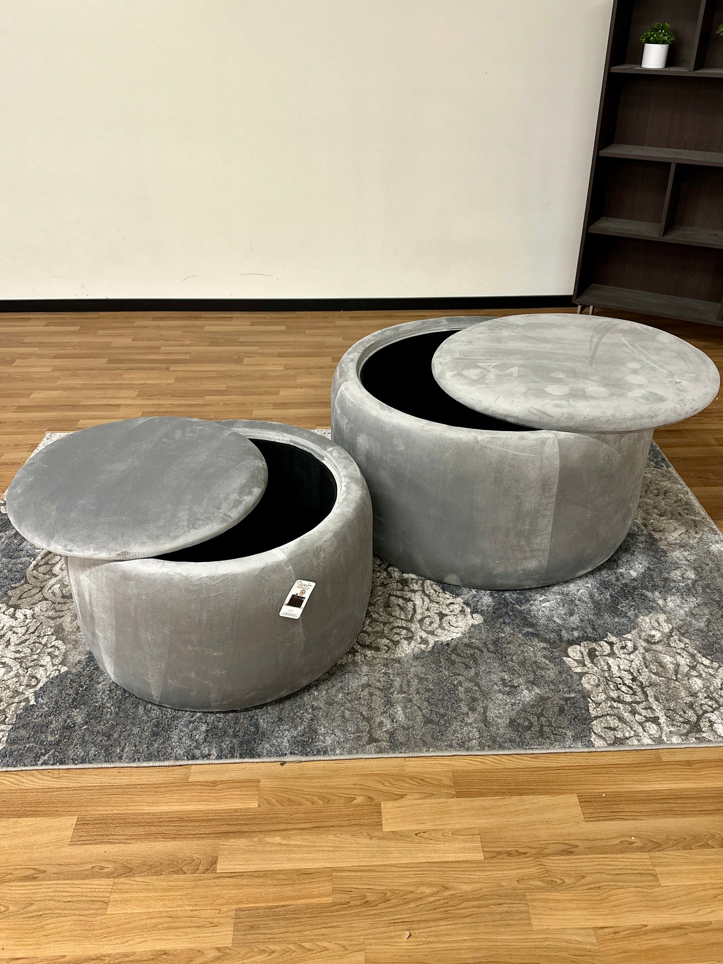 Velvet Storage Ottomans in Light Grey