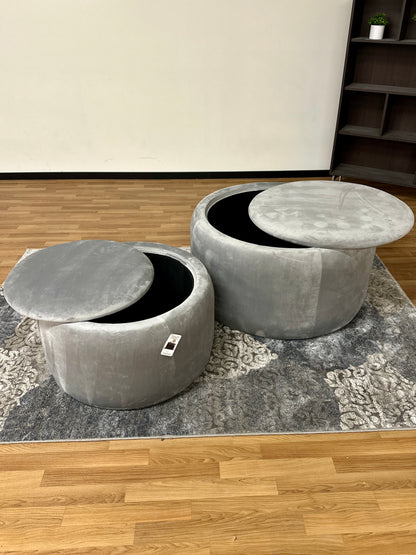 Velvet Storage Ottomans in Light Grey