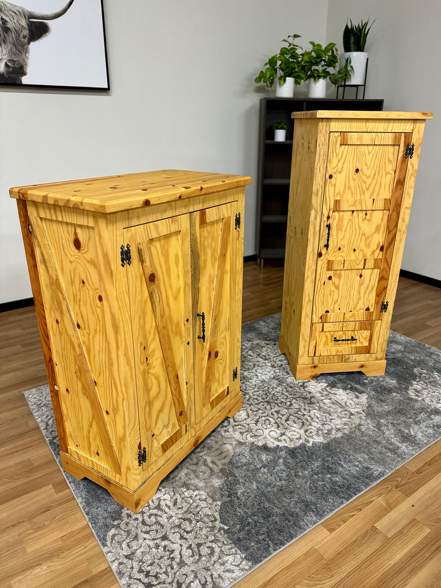 Wood Storage Cabinet Set