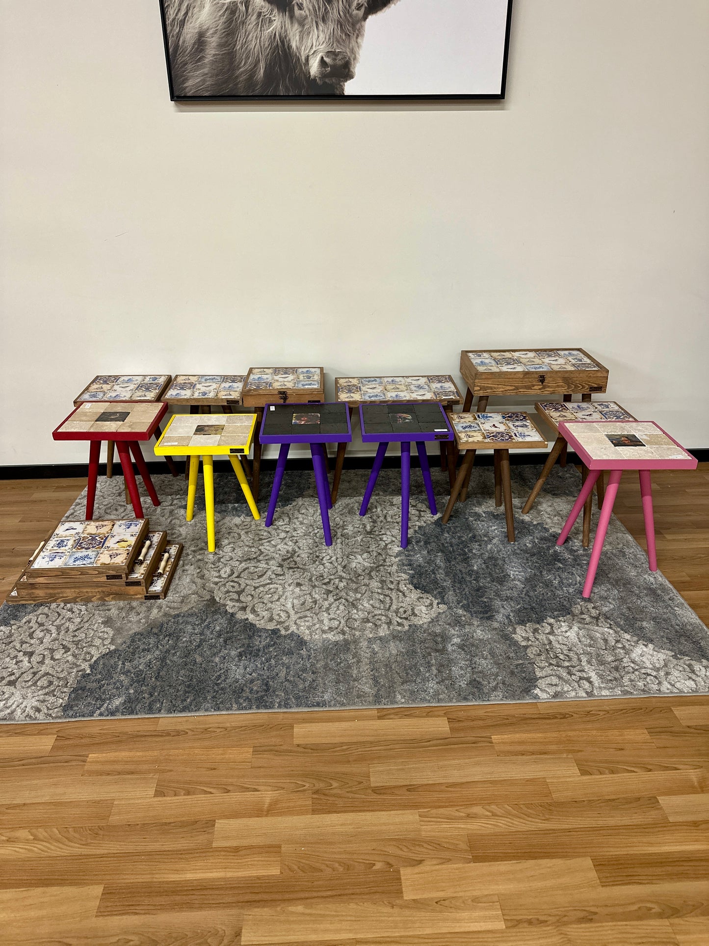 Handmade Limestone Tile Side Tables