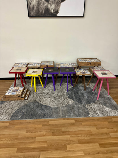 Handmade Limestone Tile Side Tables