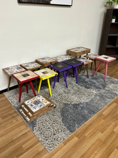 Handmade Limestone Tile Side Tables
