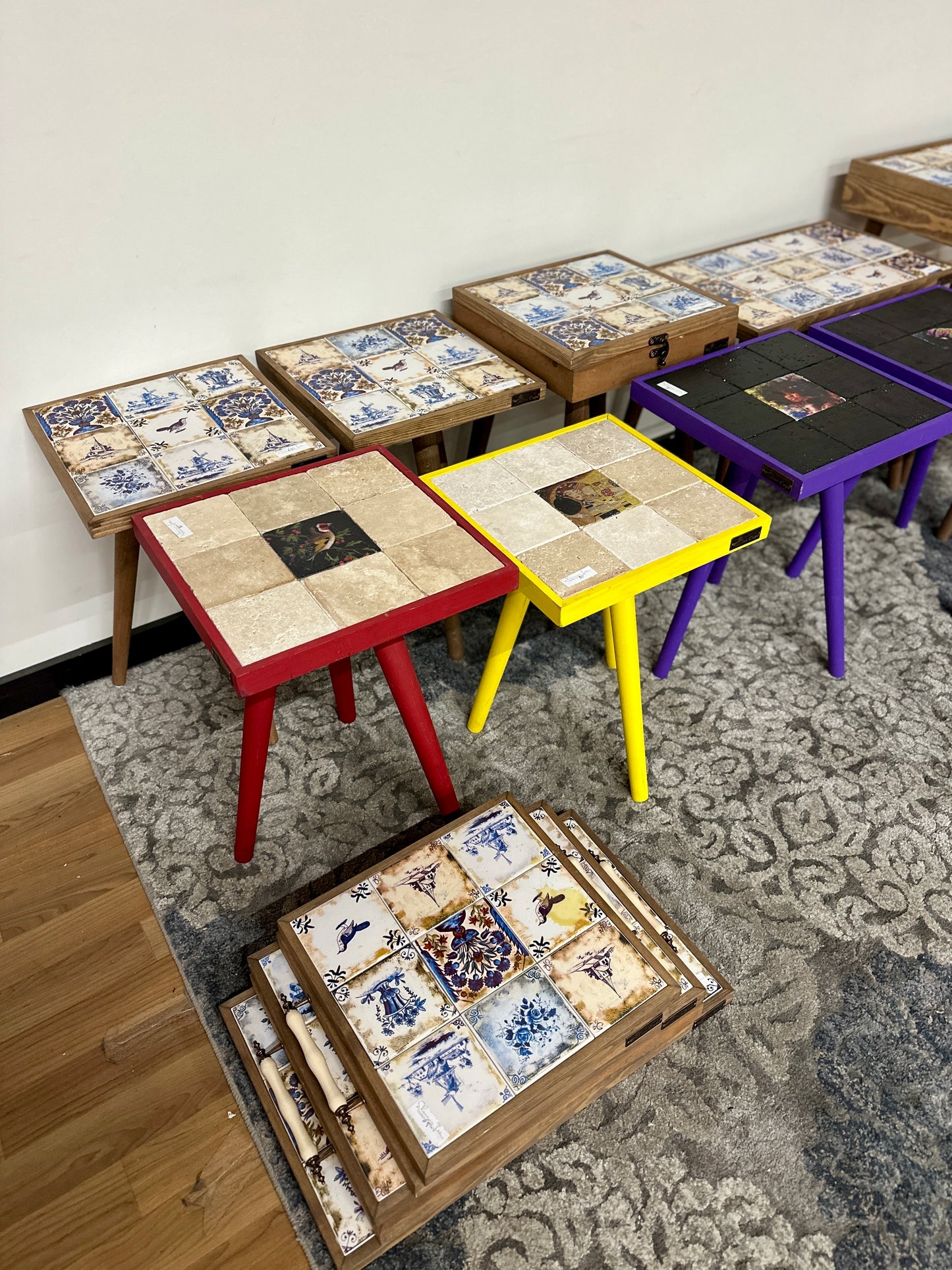 Handmade Limestone Tile Side Tables