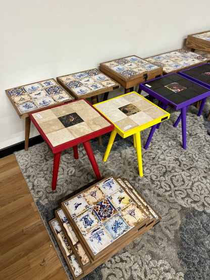 Handmade Limestone Tile Side Tables