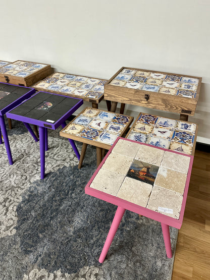 Handmade Limestone Tile Side Tables