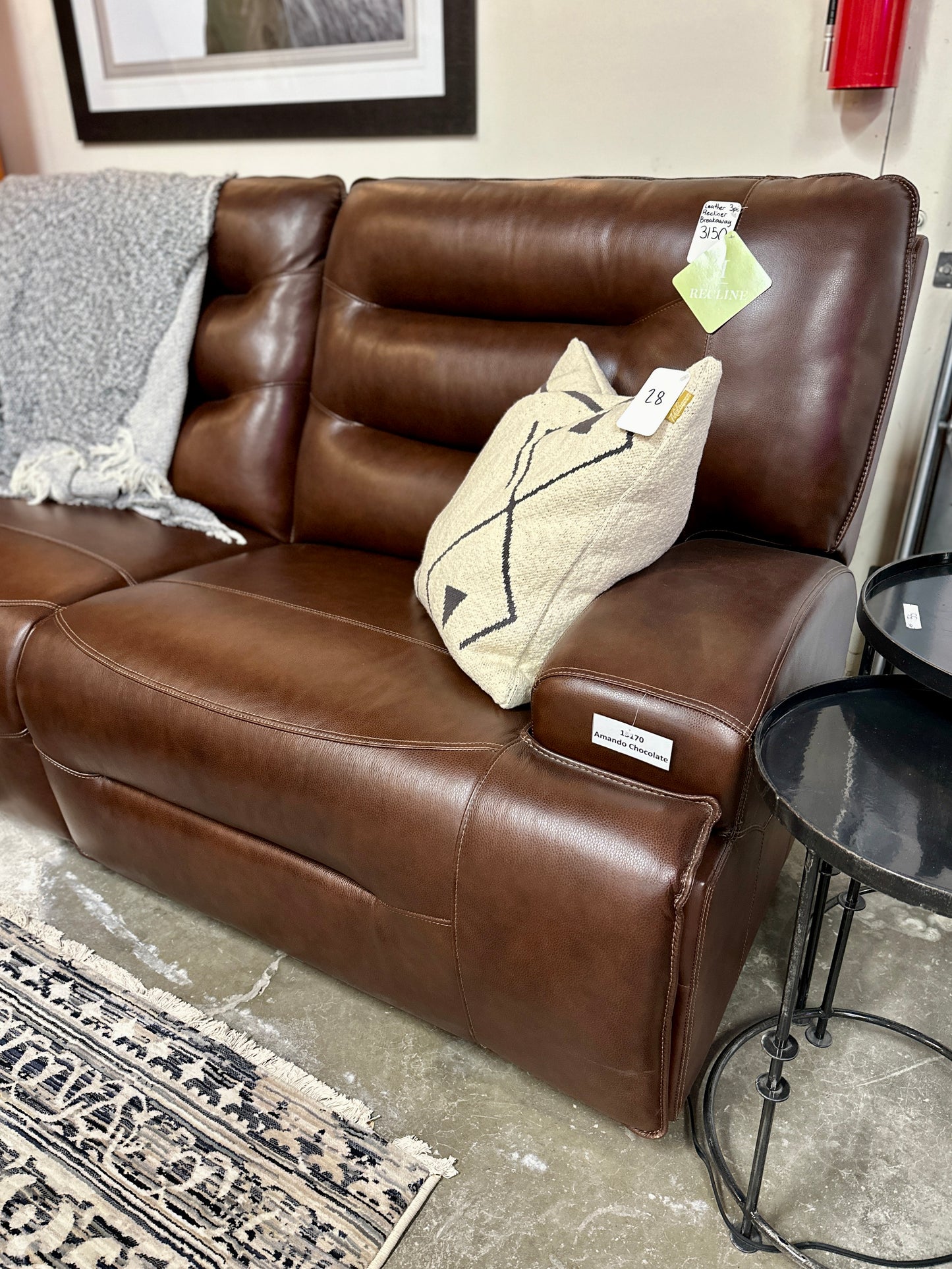 Leather Preston 3pc Recliner in Amando Chocolate