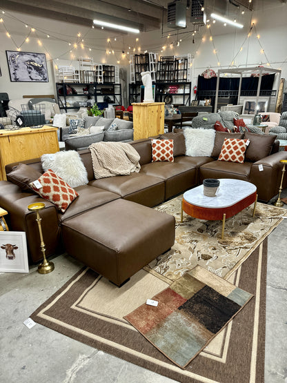 Leather 6pc Modular Sectional in Sepia Brown