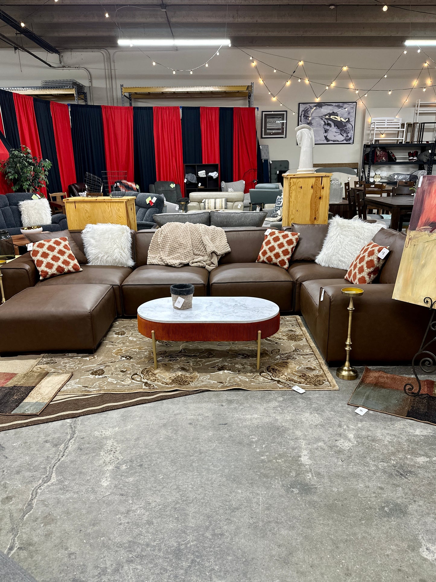 Leather 6pc Modular Sectional in Sepia Brown