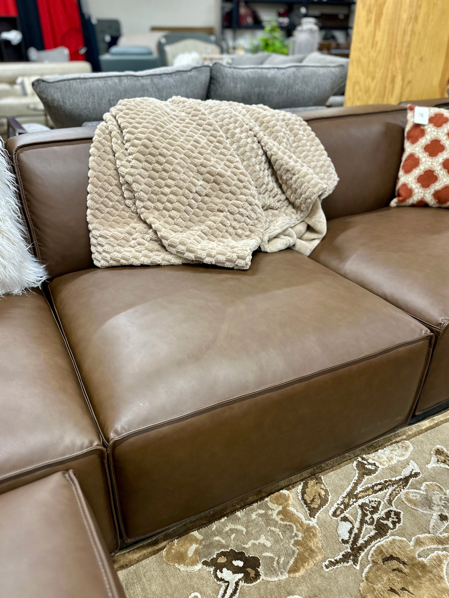 Leather 6pc Modular Sectional in Sepia Brown