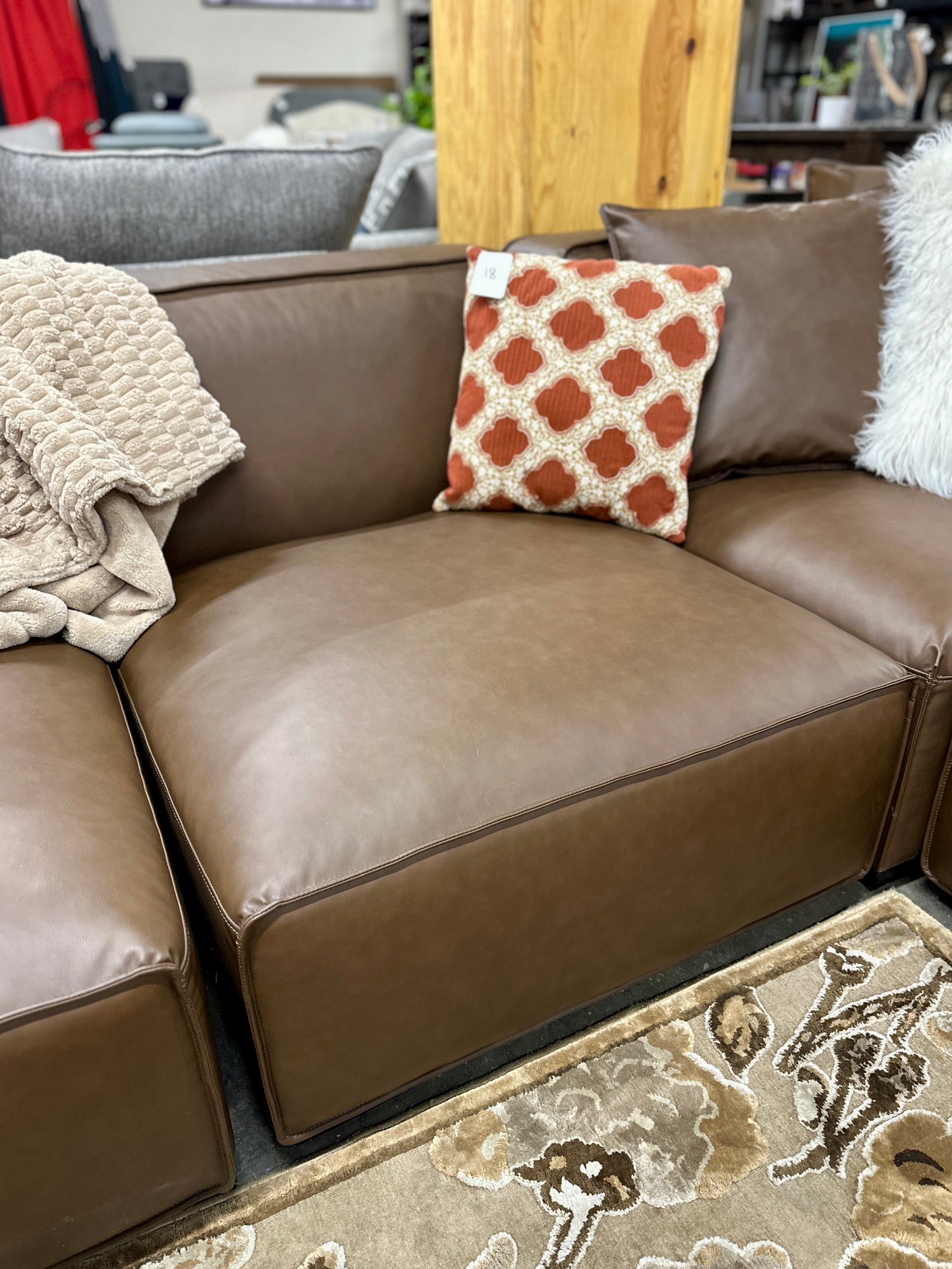 Leather 6pc Modular Sectional in Sepia Brown