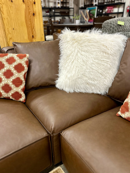 Leather 6pc Modular Sectional in Sepia Brown