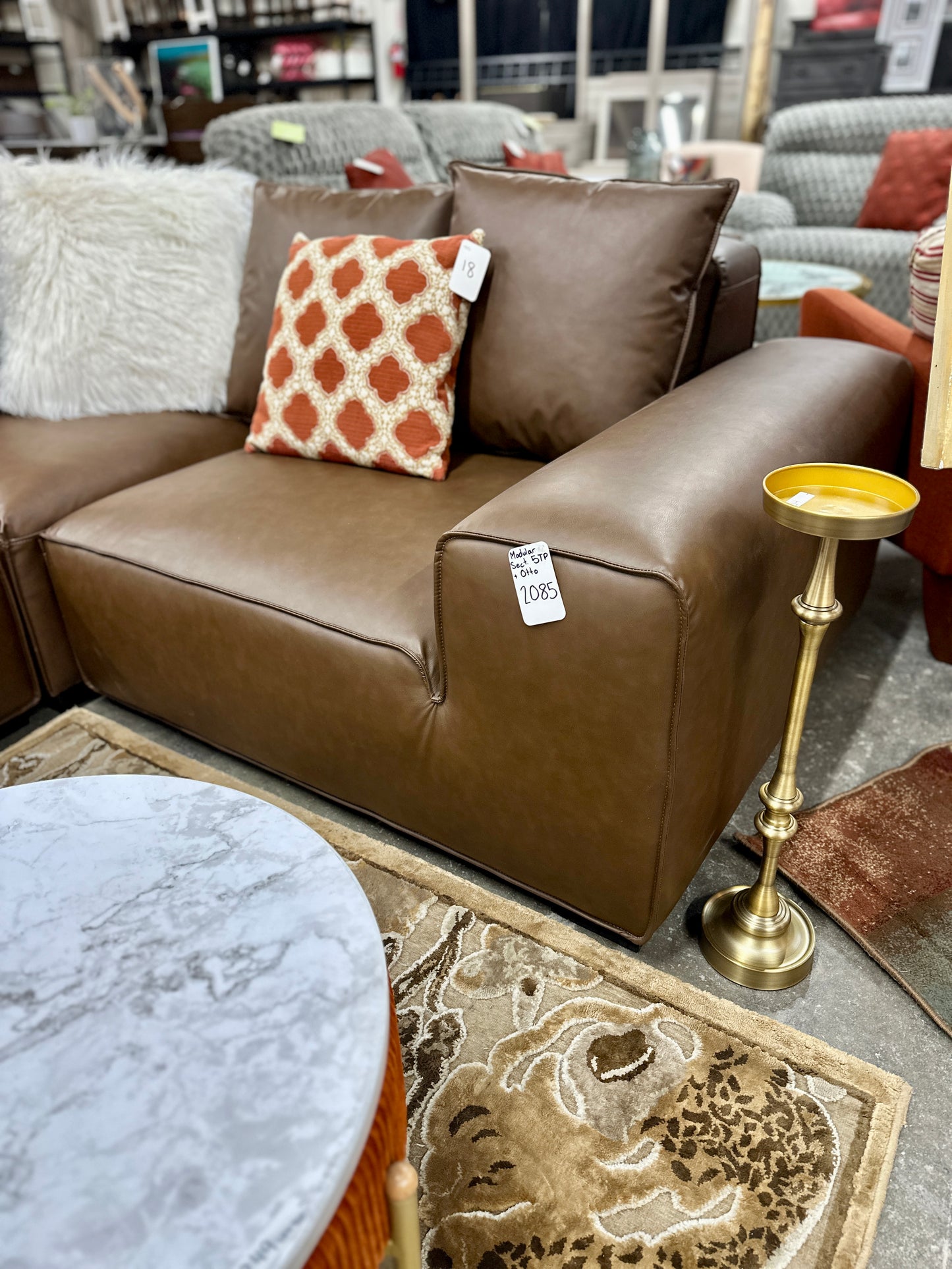 Leather 6pc Modular Sectional in Sepia Brown