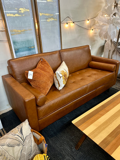 Mempra Genuine Leather Sofa in Rust Orange