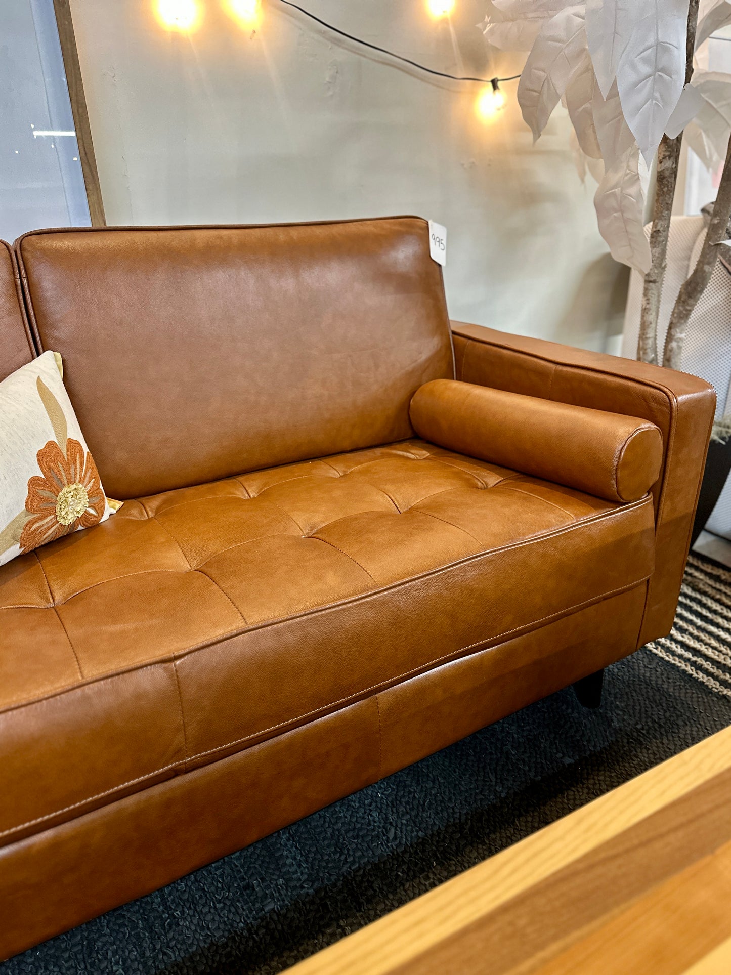 Mempra Genuine Leather Sofa in Rust Orange