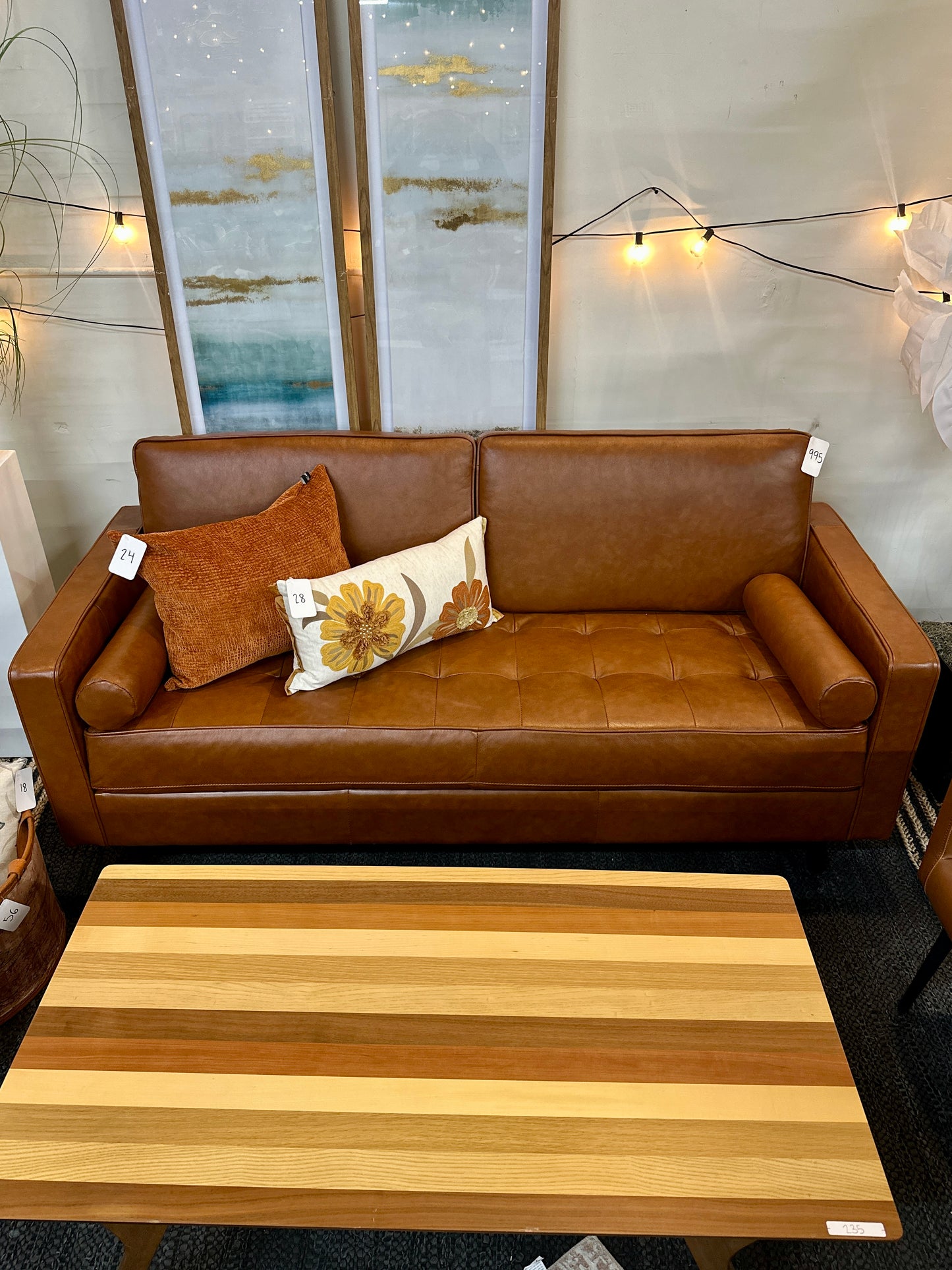 Mempra Genuine Leather Sofa in Rust Orange